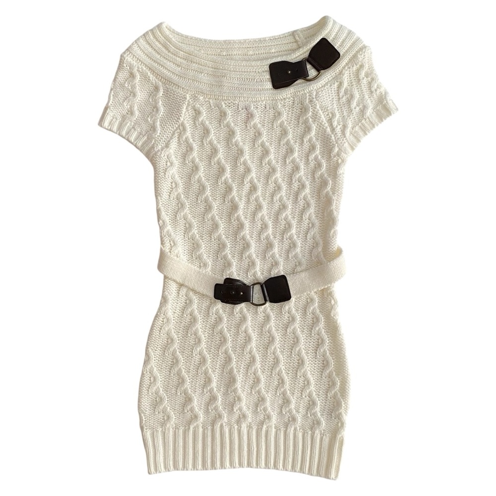 Pink Republic Boat Neck Short Sleeves White Knit Sweater Dress Girl's Size L 14